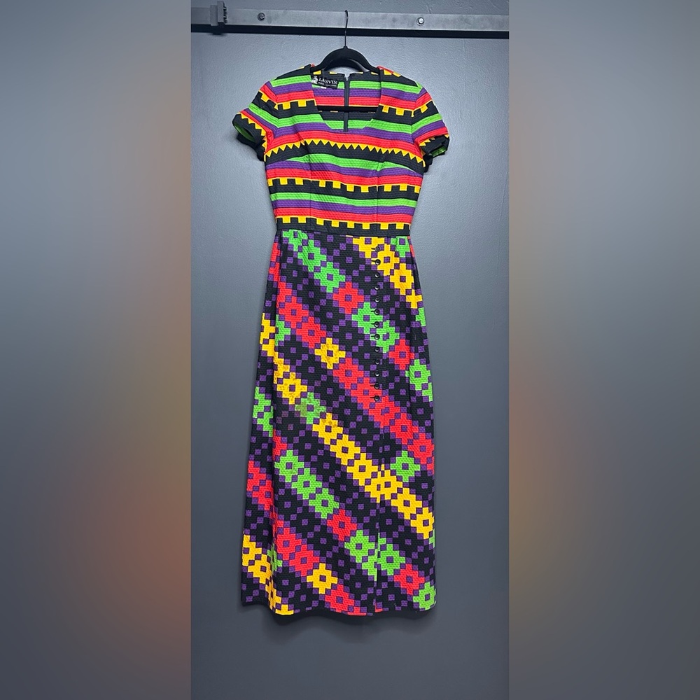 Lanvin Vintage 1970’s Geometric Print Dress size 12 - Picture 1 of 5